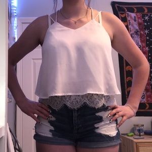 White Lace Flowy Tank Top